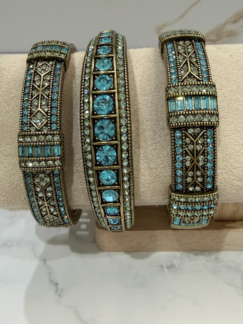 Heidi Daus 3-Pc Crystal Hinged Bangle Set Turquoise M/L